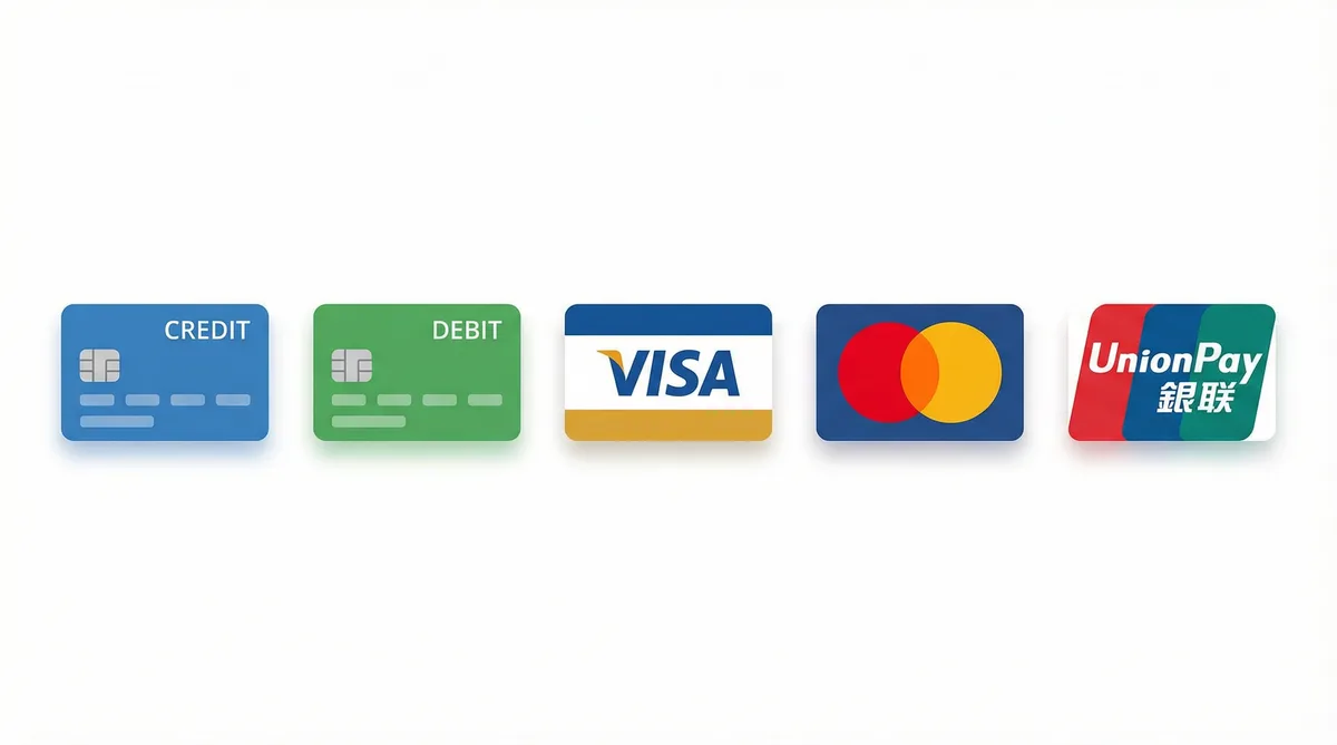 芒果视频支持的支付方式图标-信用卡借记卡银联维萨万事达